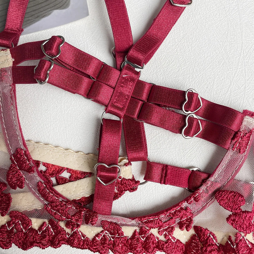 Lingerie Double color splicing strap complex heavy craft underwear 5-piece set Fantasy clothing sexy woman clogs xxx sexy set