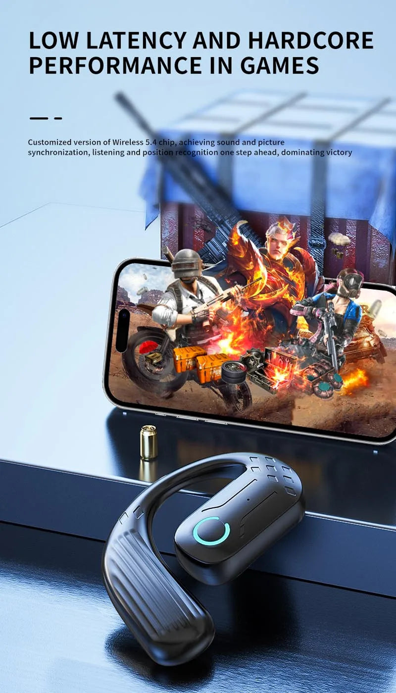 Bluetooth 5.2 Business Earphone Wireless Single Headphone with Mic Mini Ear Hook HiFi Stereo Music Earbud for Cellphone Car Call