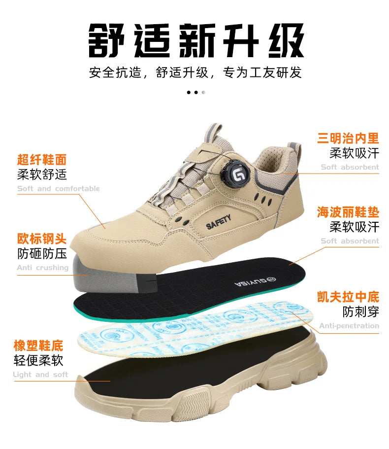 Men Shoes Safety Work Shoes Anti-smash Anti-puncture Safety Steel Toe Shoes High-cut Waterproof Anti-slip Light Soft Ankle Boots