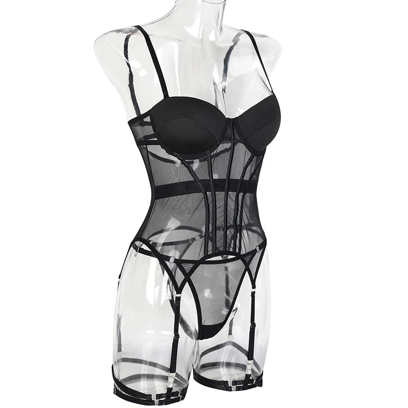 Lingerie Lxury Brand Bodysuit Backless Tops For Women 3 Piece Lingerie Set With Garter Sexydresses For Women
