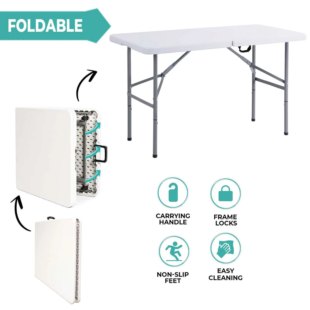 Portable foldable 4/6-foot garden dining table, heavy-duty folding table for dining, indoor and outdoor multifunctional picnic