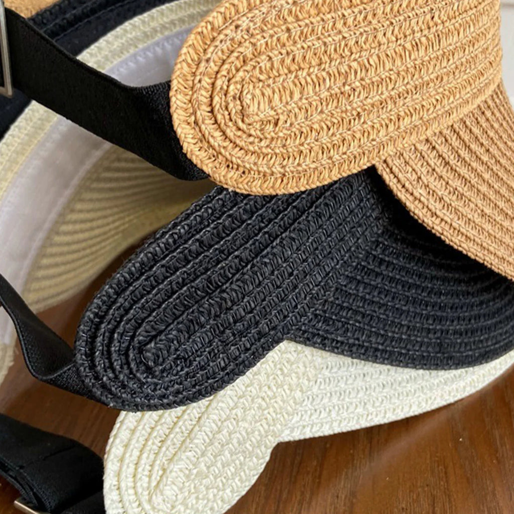 Summer Beach Sun Hat Women Portable Folding Wide Brimmed Straw Hat Fashion Shaped Hollow Top Straw Hat Girls Bucket Hats Travel