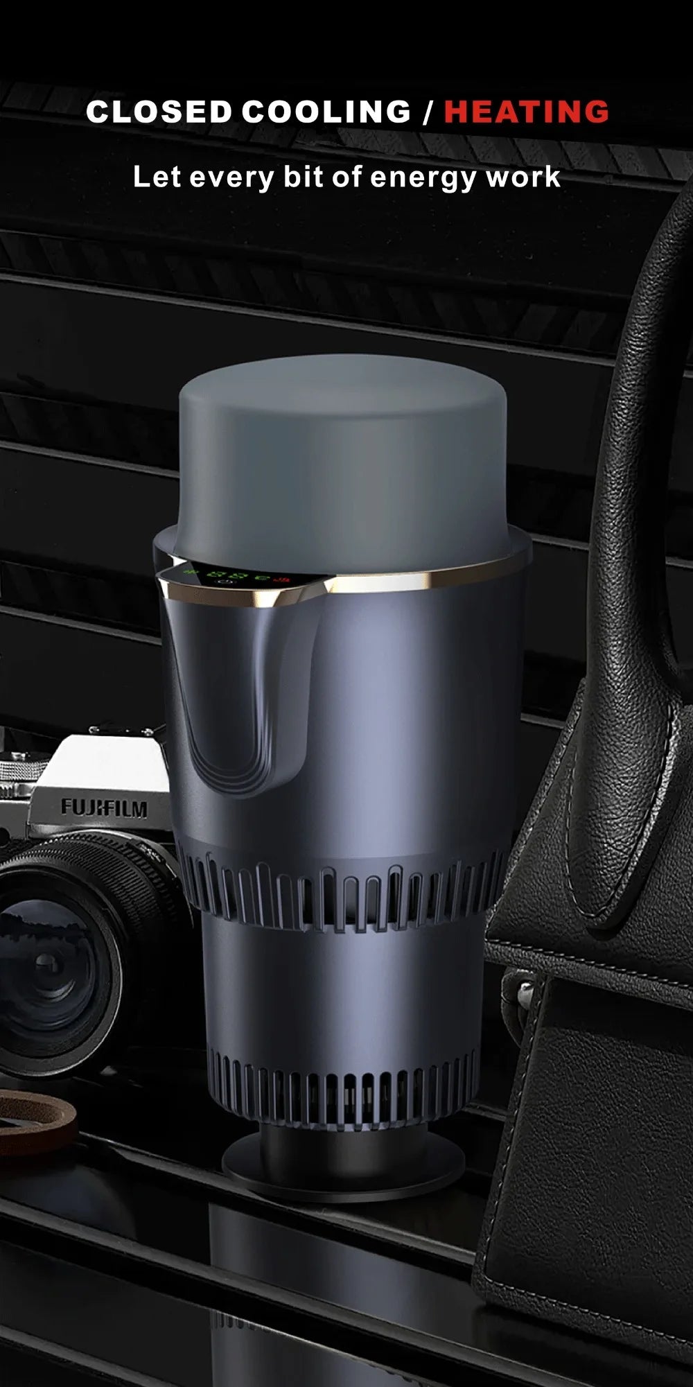 2-in-1 Car Heating and Cooling Cup With Display Screen 12V Button Control For Hot and Cold Functions Beverage Bottle Thermos Cup