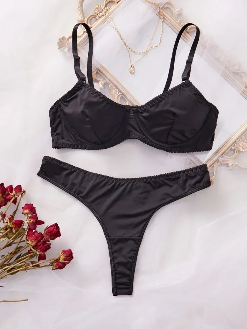 Bra and Panty Set Ladies Smooth Comfortable Thin Underwear Women Sexy Nightwear Inner Solid Sleep Underwear Bra Set Lingerie