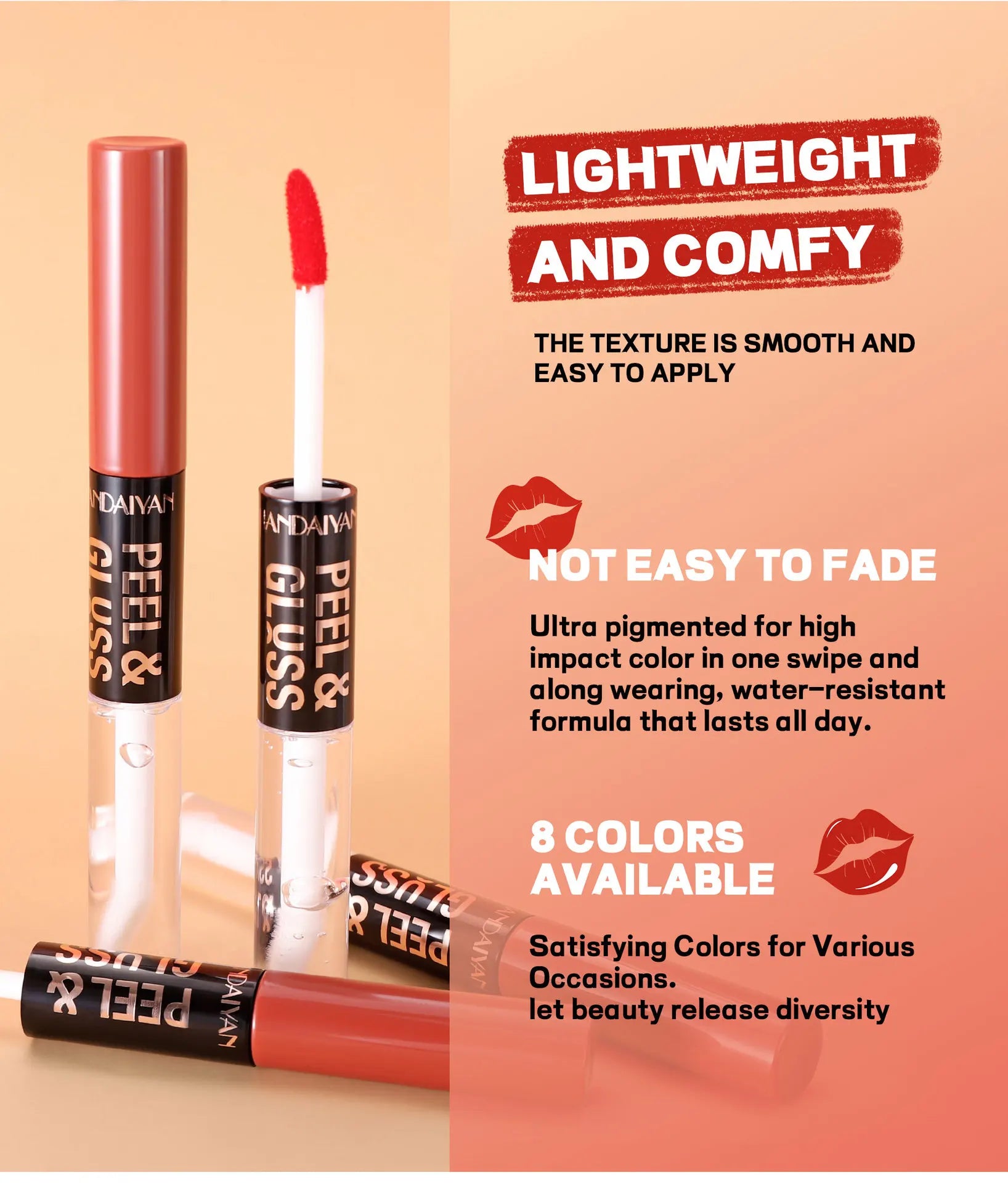 HANDAIYAN Matte Peel-Off Lip Stain Waterproof Transfer-Proof & Moisturizing 2-in-1 | Long-Lasting Lip Gloss & Lipstick
