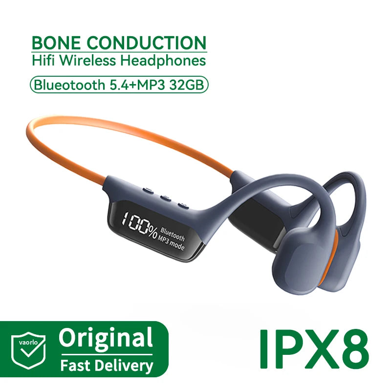 Bluetooth 5.4 Bone Conduction Wireless Headphones LED Display 32GB MP3 Player IPX8 Waterproof Swimming Sports HIFI Music Headset