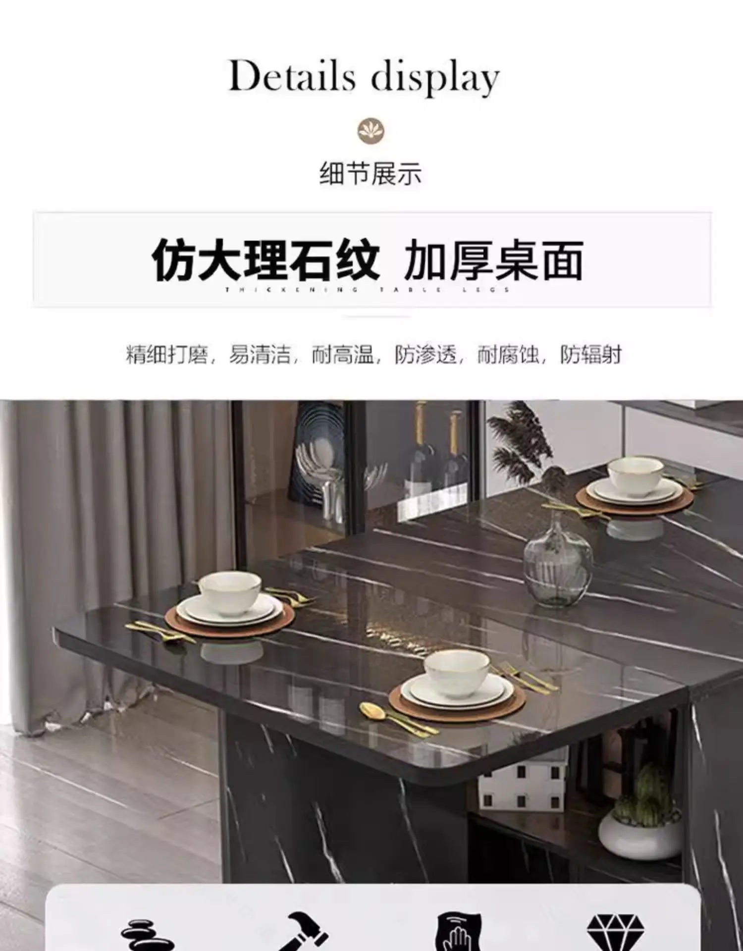 Folding Dining Table for Home Use, Small Apartment, Simple Multi-Functional Mobile Rectangular Dining Table