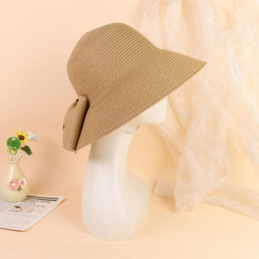 Summer Hats For Women Sun Hat Beach Cap Ladies Bowknot Panama Cap Lady Casual Bucket Hat For Women Straw Hat