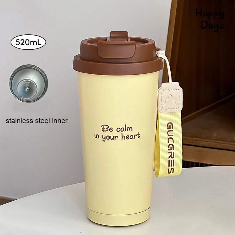 Luxury Thermal Coffee Cups Ceramic Tumbler Portable Water Bottle With Straw Stainless Steel Tea Thermos Bottle Women Men Gift