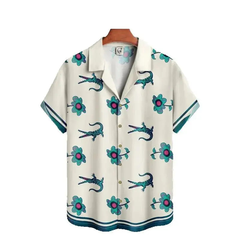 Summer Men Shirt  Street Fashion Daily Hawaiian Shirts  Cartoon Print Casual Loose Short Clothes Sleeve Beach Loose Tops 2025