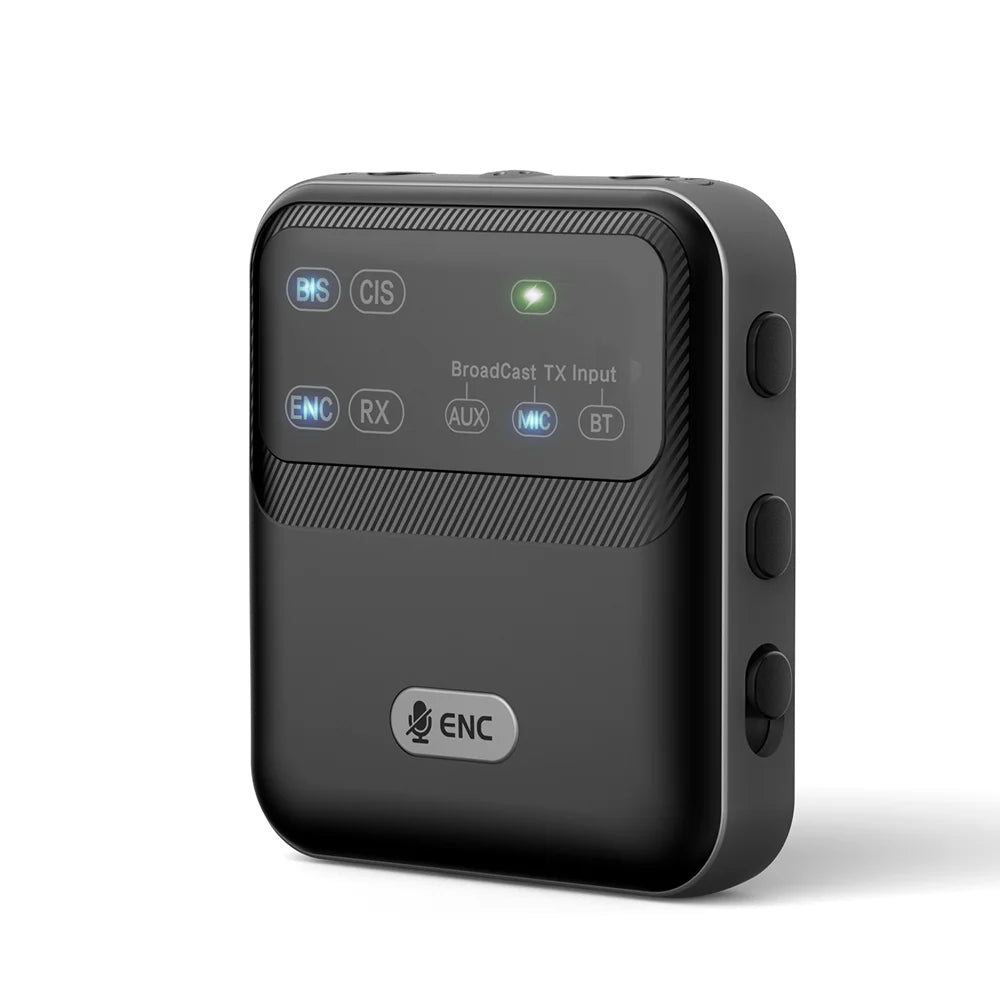 Bluetooth 5.4 Audio Transceiver LE Audio, Broadcast 1TX To 100+ RX Devices Sharing, Clip-On Design AAC/aptX-AD/LC3,USB/AUX/MIC