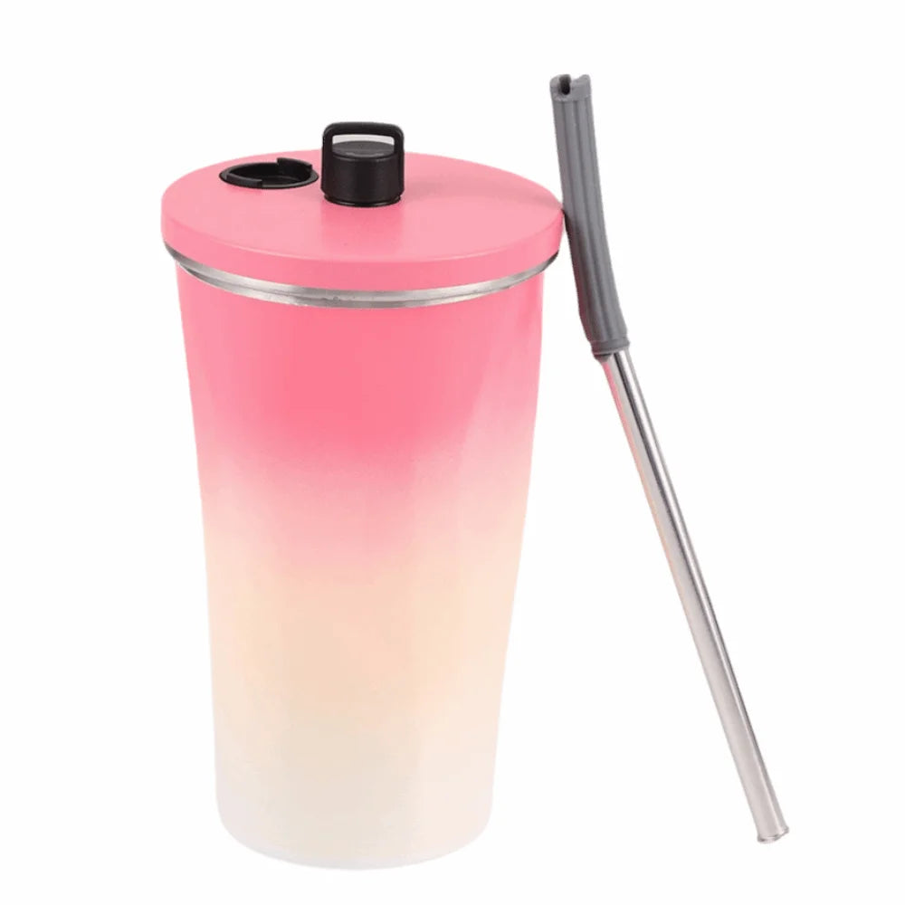 Creative Travel Insulated Tumbler Vacuum Insulated with Straw Stainless Steel Thermal Mug Leak Proof 600ML Fashion Thermos Cup