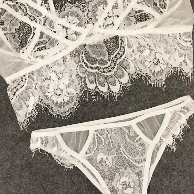 Lingerie Set Sexy Plus Size Hot Underwear Women Set Bra&Panty Thong Set Sexy Transparent Lingere Lace Black Open Intimates
