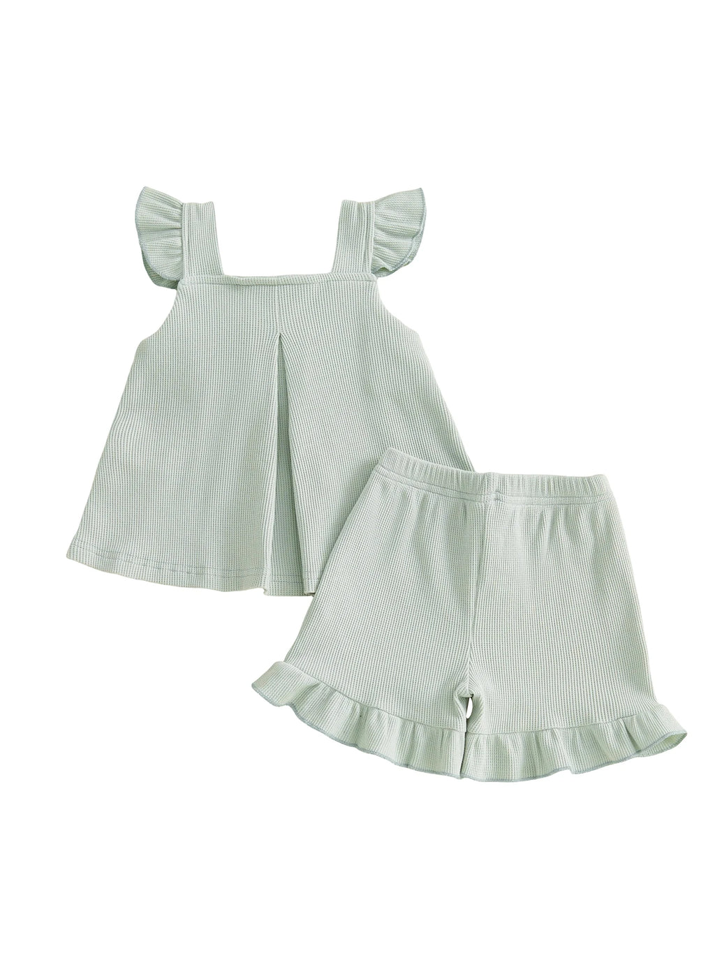 Summer Kids Girls Outfits Solid Color Flying Sleeve Tops Shorts Casual Clothes Set