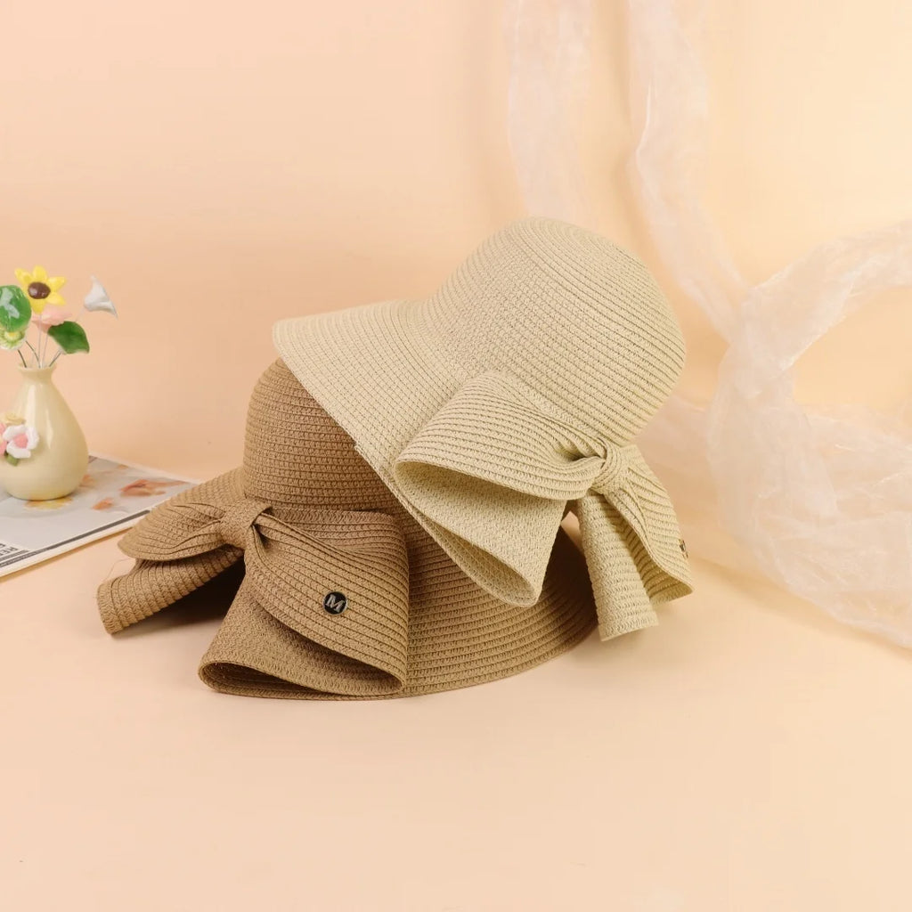 Summer Hats For Women Sun Hat Beach Cap Ladies Bowknot Panama Cap Lady Casual Bucket Hat For Women Straw Hat