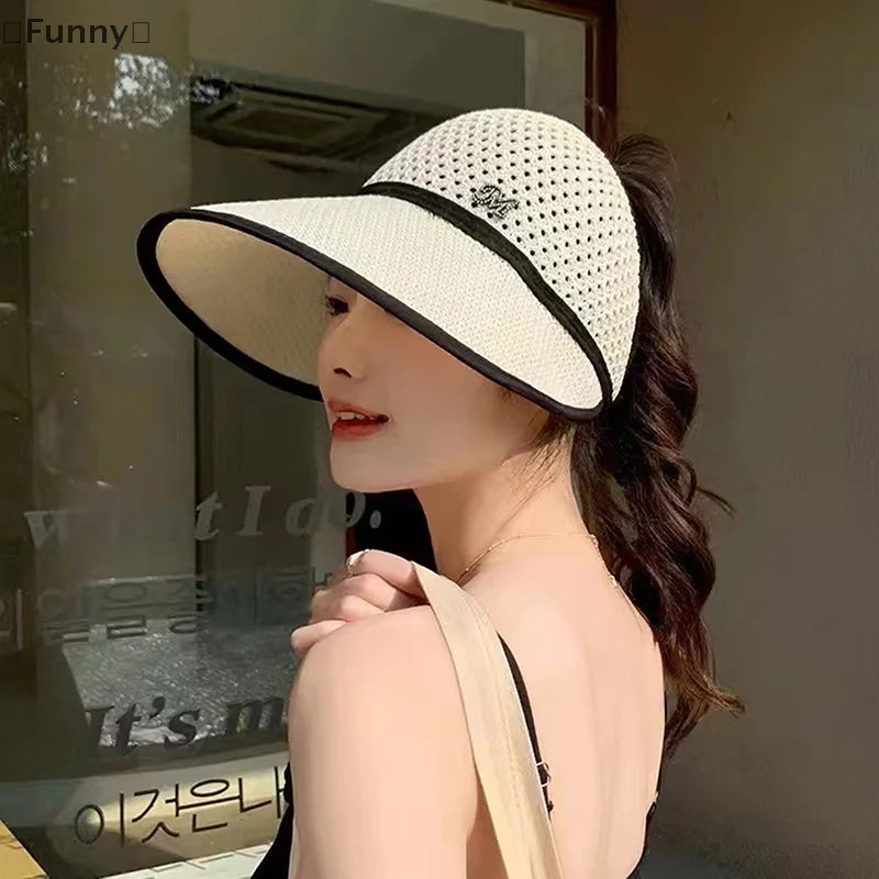 Summer Straw Empty Top Sun Hat For Women Wide Large Brim Visors Hat Travel Sun Hat Women's Hat Beach UV Protection Caps