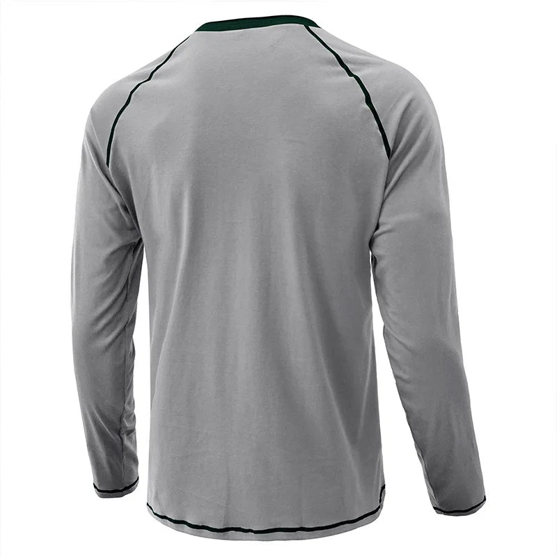 Summer  Autumn Men's American Heavy Cotton Henry Shirt  Long Sleeve Fitness Tough Guy T-Shirt Casual  T Shirt for Men Clothing