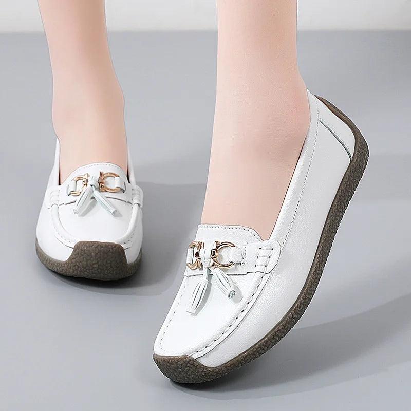 Women's Comfortable Loafers – Soft Sole Flat Shoes with Metal Buckle for Casual Daily Wear and Office Use zapatos para mujer