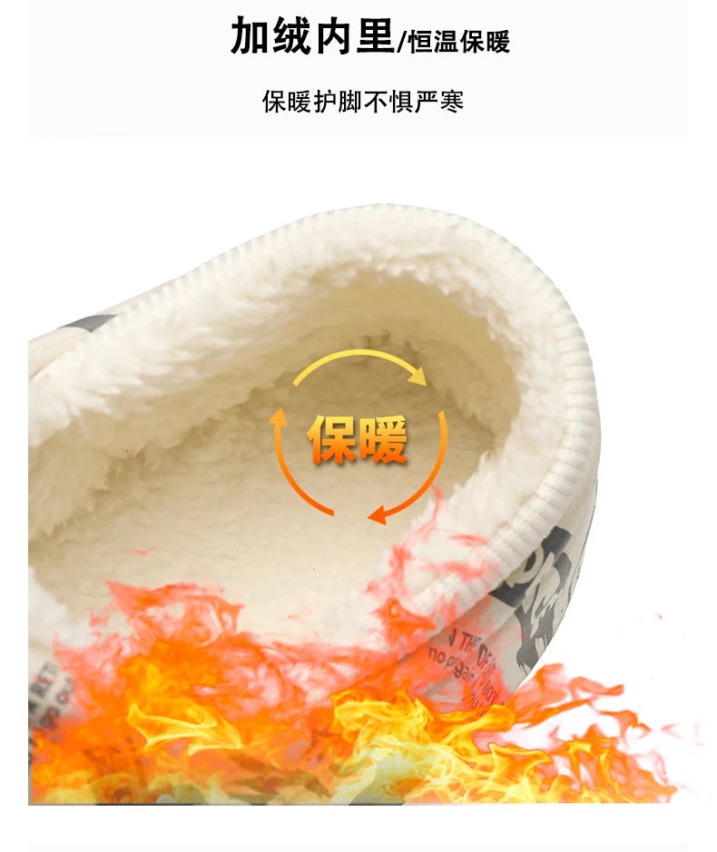 Men's Slippers Shoes for Men Unisex Warm Non-Slip Wear-resistant Thick Bottom Waterproof Add Cotton Heel Covering Fashion New