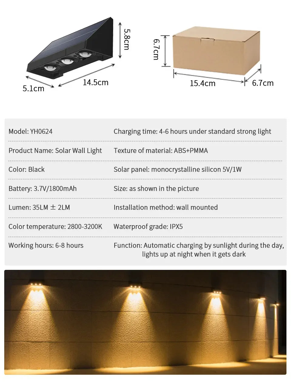 Solar Wall Light Outdoor Garden Lights Solar Powered Waterproof Solar Porch Lights Wireless Wall Mount Lights for Yard Balcony