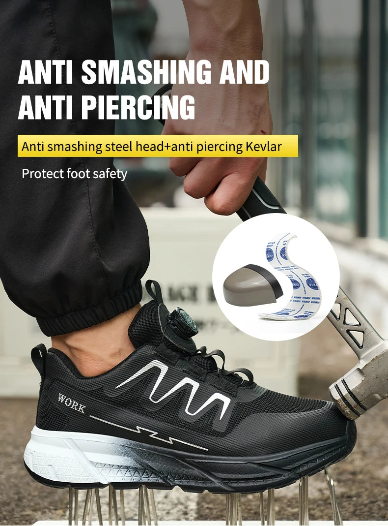 Men‘s Work Shoes Steel Toe Anti-smash Shoes Indestructible Safety Shoes Lightweight Breathable Sneakers Construction Site Shoes