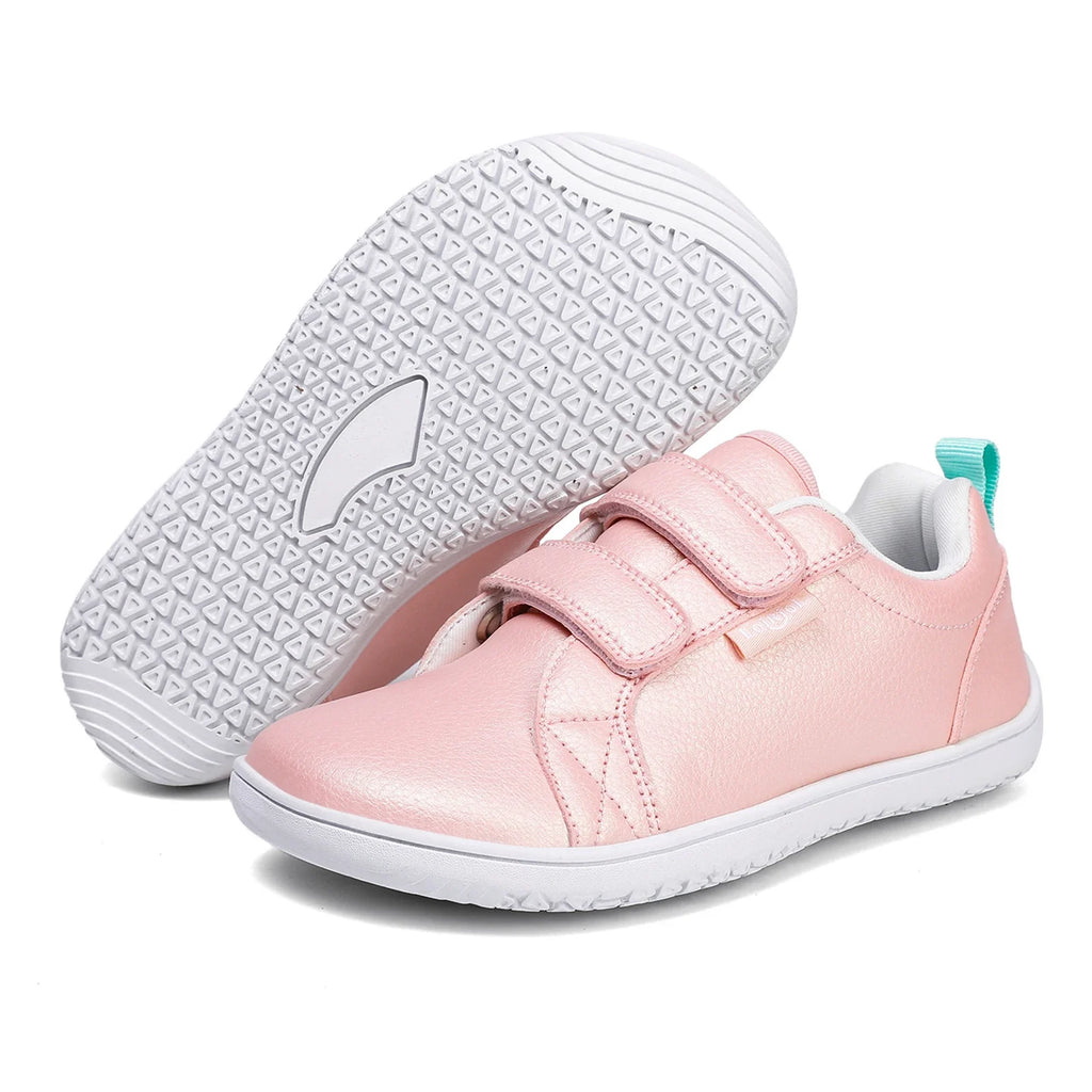 Kids Barefoot Shoes Boys Girls Wide Toe Minimalist Fashion Sneakers Lightweight Hook Loop Artificial Leather Walking Flats