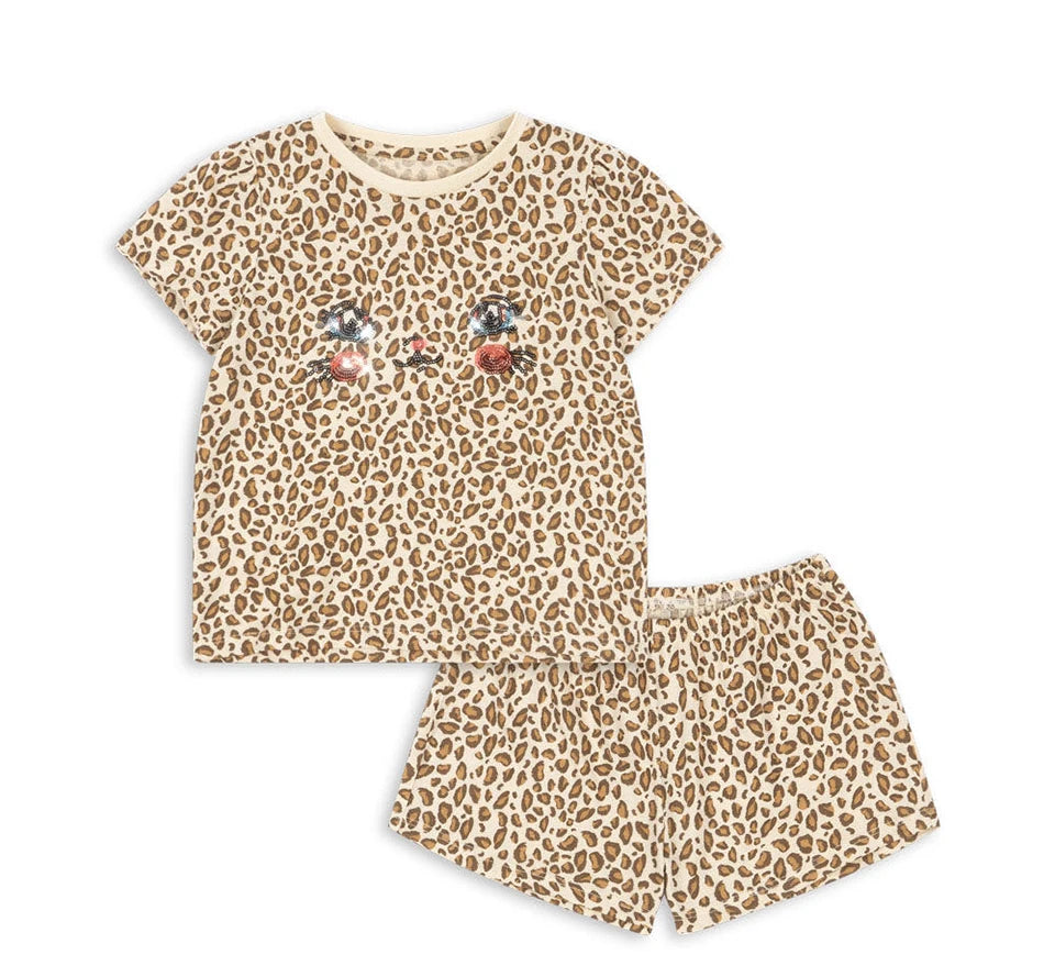 Summer Girls KS Same Style Homewear Collection Leopard Print Camisole Skirt Set Cute Pajama Vest Breathable Children's Sleepwear