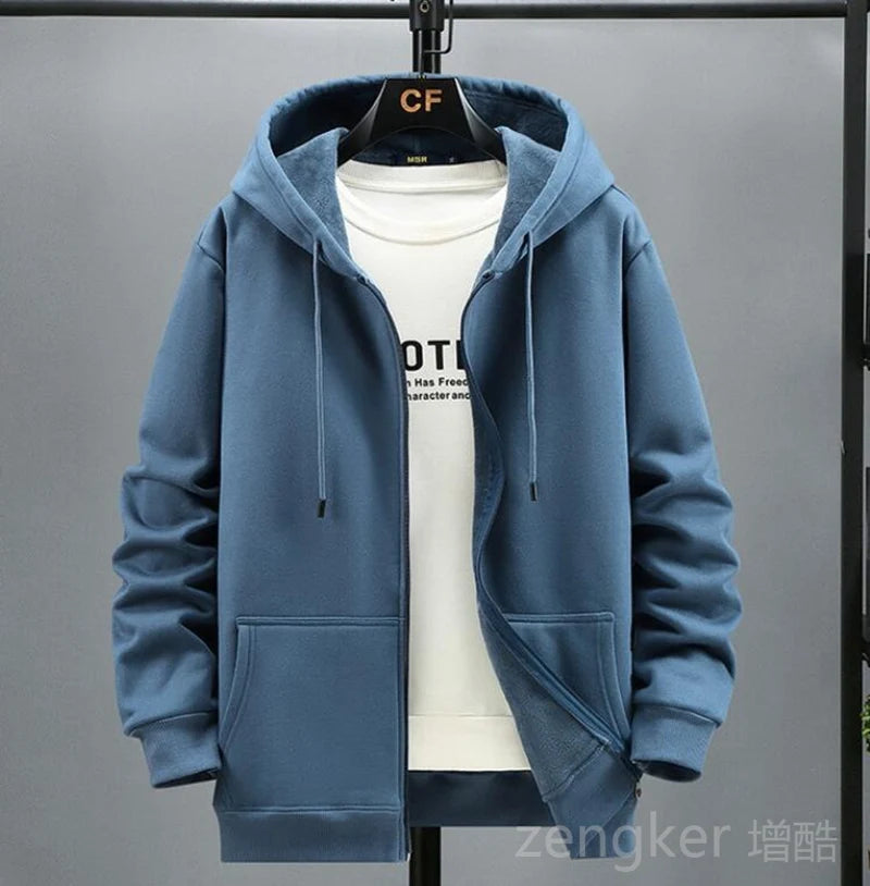 Big size Fleece hooded cardigan men's autumn winter trendy fashion jacket plus size hoodie  12XL 10XL large size  men clothing