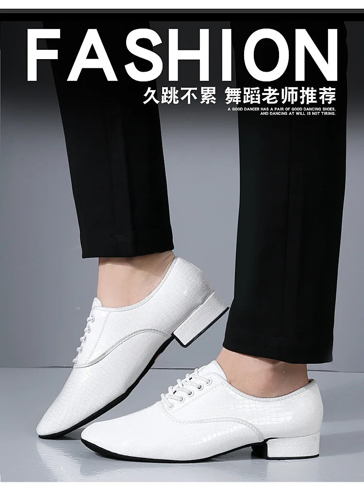 Men Modern Dance Shoes Man Outdoor Dance Leather Latin Jazz Shoes Indoor Suede Sole 2.5CM Heels Ballroom Waltz Shoes Stage Wear