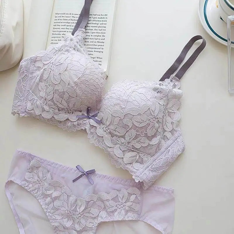 Women's Japanese Style Bra & Panty Set Luxury Lace Push Up Small Bust Support Adjustable Comfort No Gap Wirefree Free Shipping