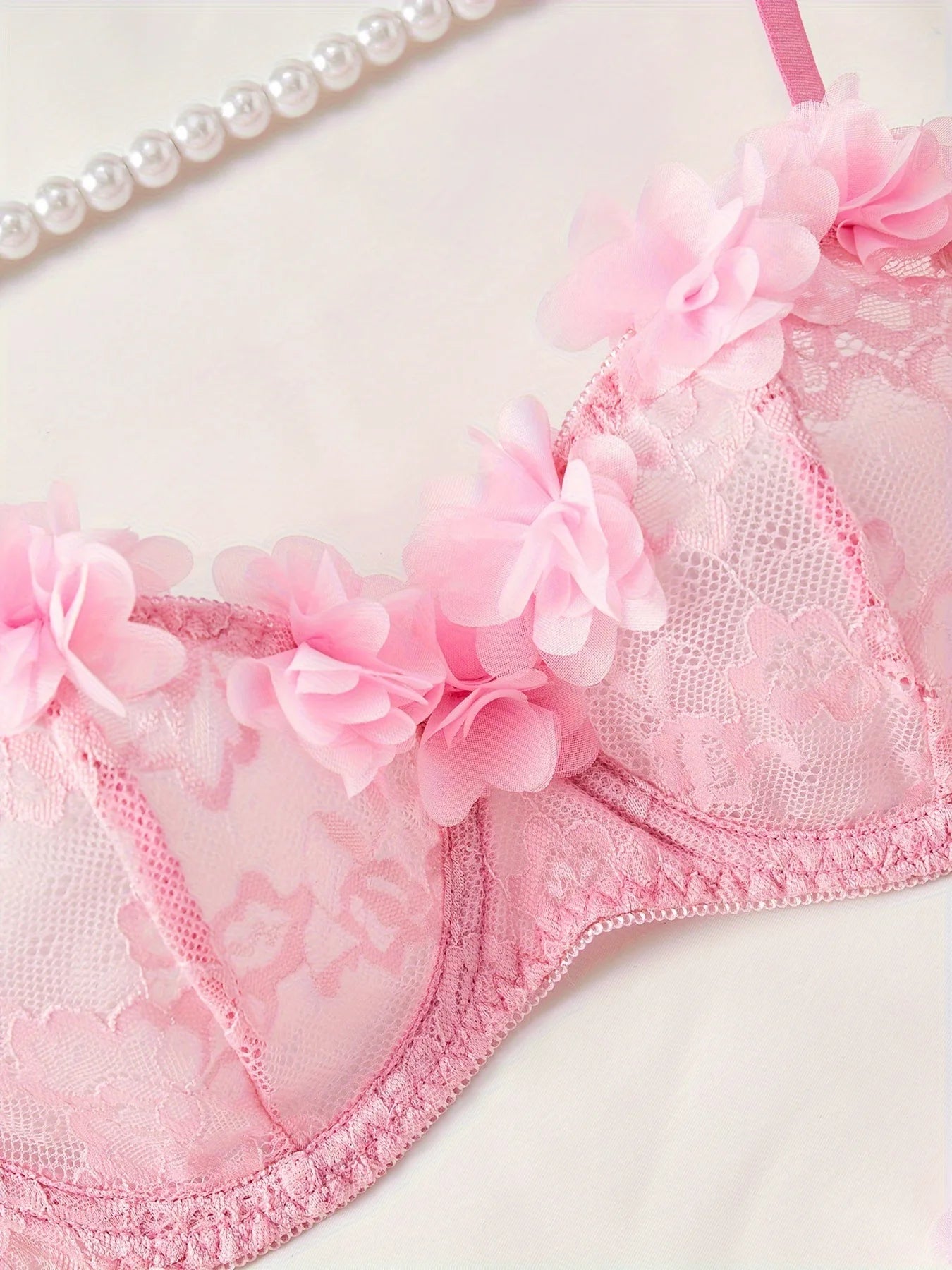 Lingerie Set 2PC Lace Bralette Garter Belt Thong Pure Sexy Underwear Women Sheer Floral Embroidery Bra Panty Set Pink Red Outfit