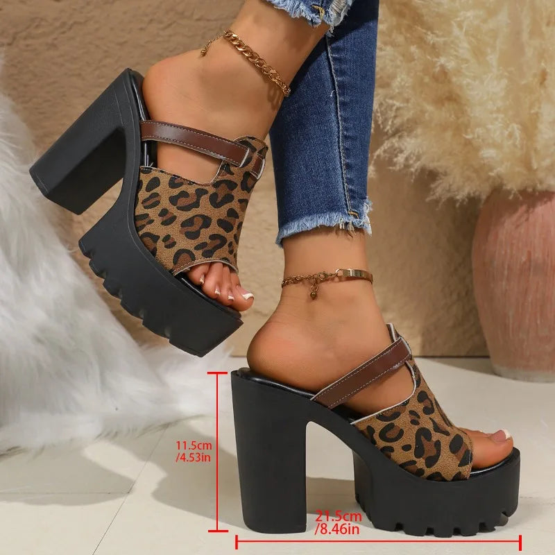Round Toe Open Toe Slippers Sandals Platform Anti-Slip Wear-Resistant High Heels Women's Summer New Outside Chunky Heel Shoes