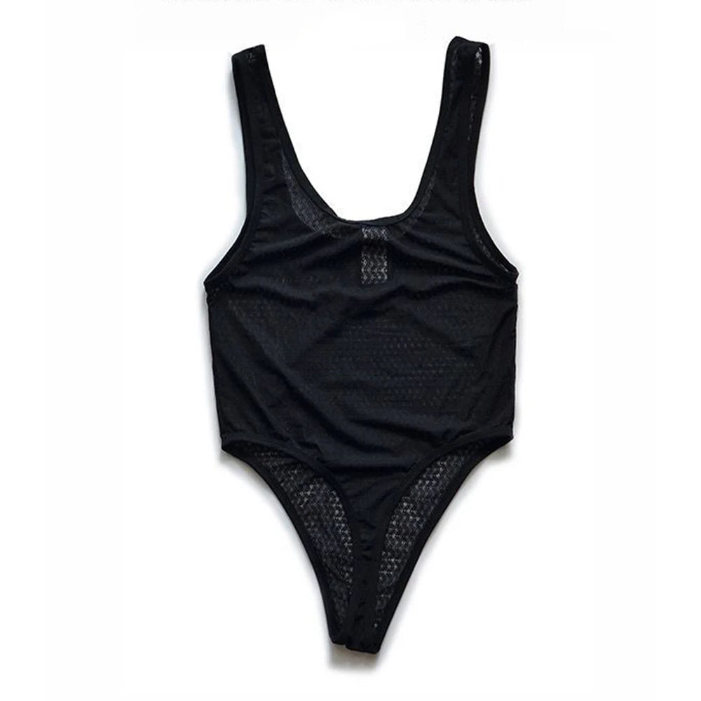 Men sexy tight mesh see-through jumpsuit body shaping fitness home breathable personalized comfort solid color underwear for men