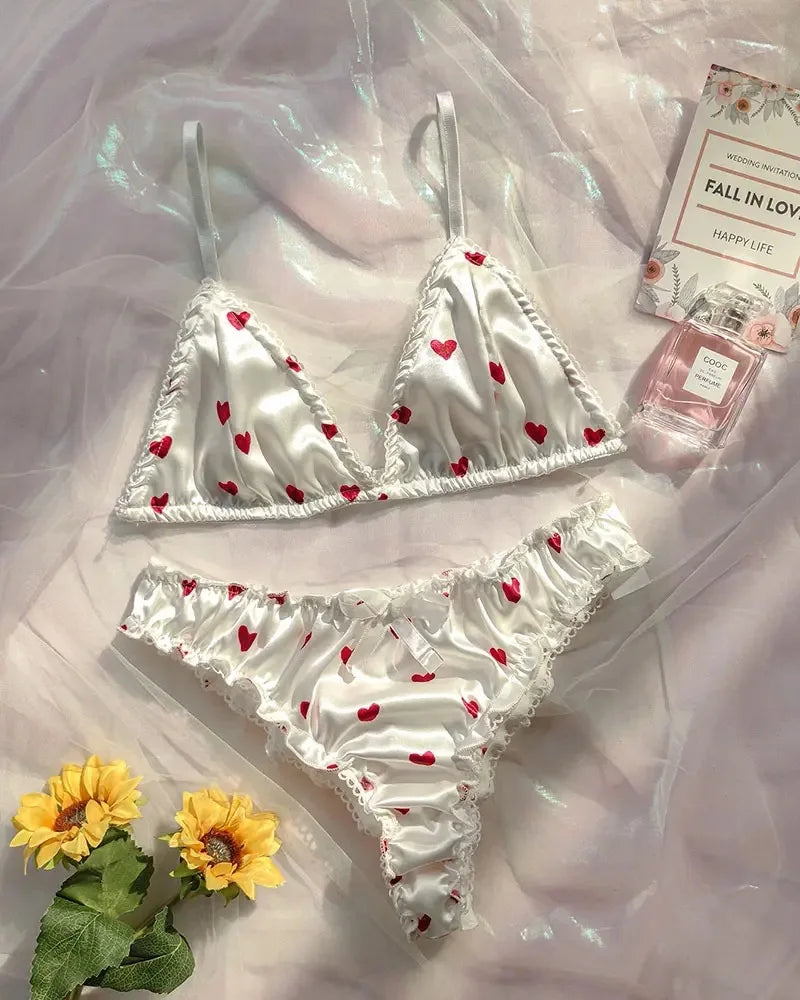 Women's Erotic Lingerie Suit Bowknot Sexy Wire Free Lingerie Underwear Two Piece Female White Set Set Sexy Lingerie Woman's Bra