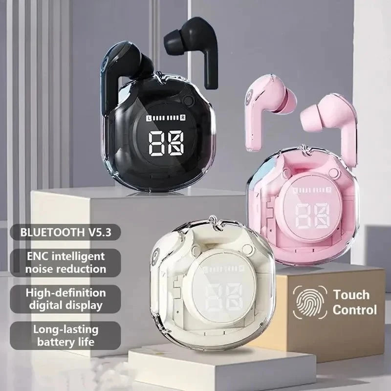 Bluetooth Earbuds Transparent with LED Digital Display Wireless In-Ear Earphone for Xiaomi Huawei iPhone Headphone