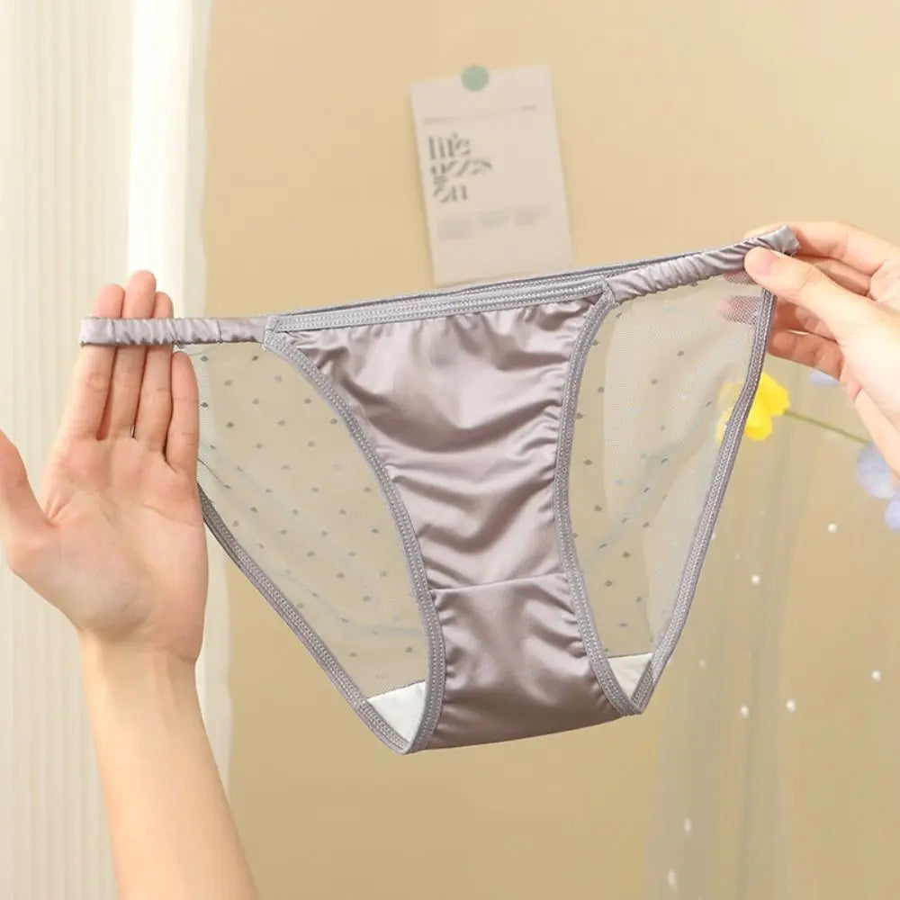 Lingerie Ice Silk Low Rise Briefs Women Korean Soft Seamless Lingerie Transparent Cotton Crotch Mesh Panties Smooth