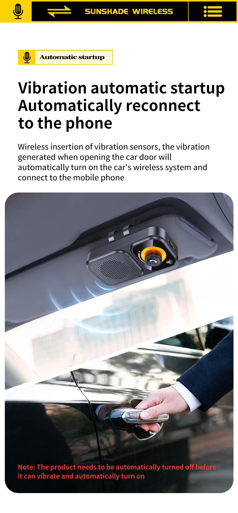 Bluetooth 5.4 Speaker Handsfree Car Kit Sun Visor Clip Wireless Audio Receiver Speakerphone Loud Music Player with Ambient Light