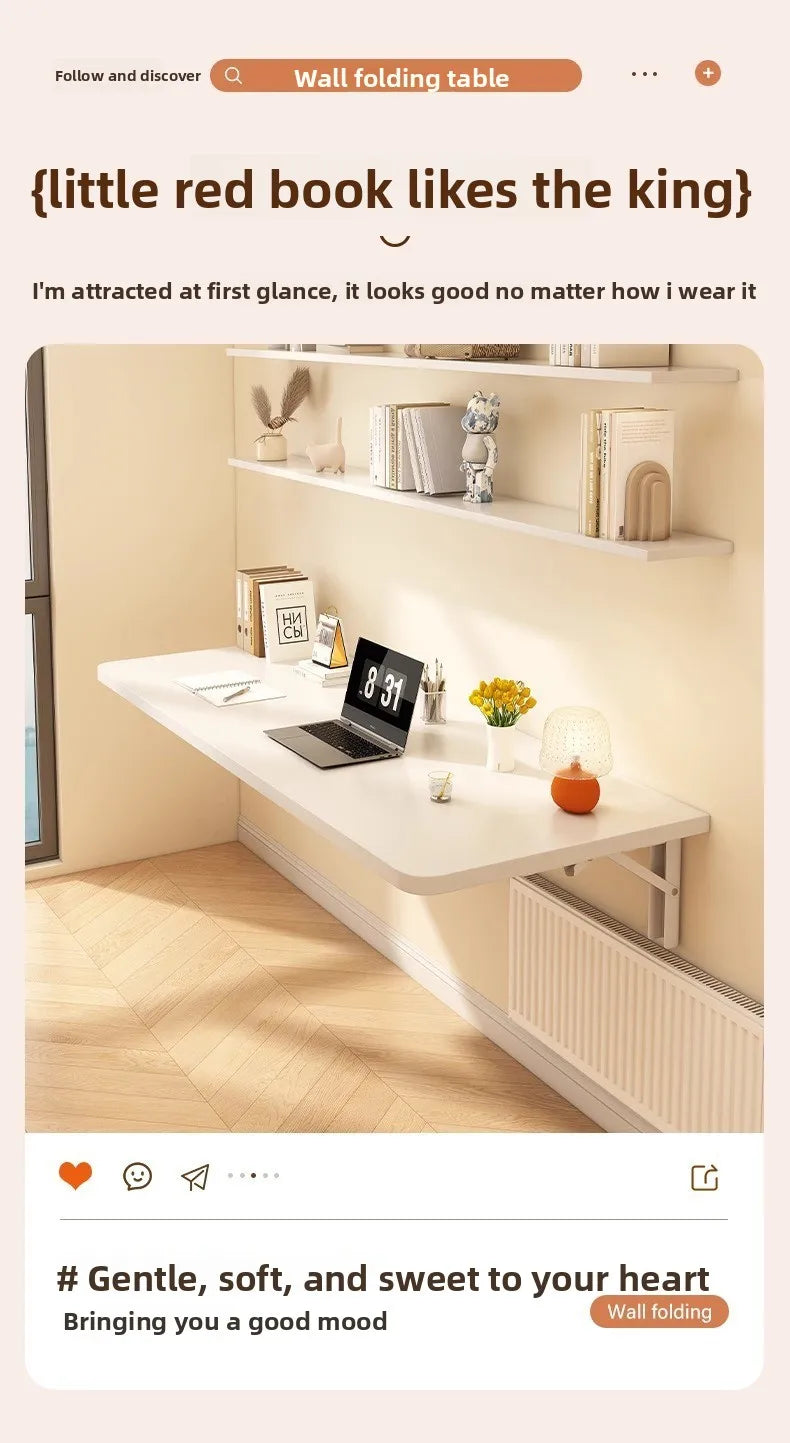Wall Mounted Folding Table, Space Saving Fold Down Desk with Sturdy Metal Frame Home Office Study Writing Table Furniture