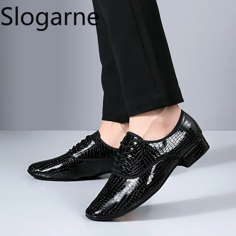 Men Modern Dance Shoes Man Outdoor Dance Leather Latin Jazz Shoes Indoor Suede Sole 2.5CM Heels Ballroom Waltz Shoes Stage Wear