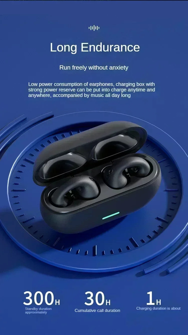Bluetooth 5.3 Wireless Bone Conduction Headphones Clip Ear Music Noise Canceling Headset HD Call Sports Gaming Earphone