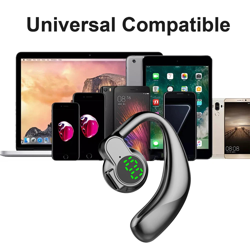 Bluetooth 5.4 Wireless Headphones Headset Handsfree Noise Cancelling Rotatable Sport Digital Display Single Ear Earhook Earphone