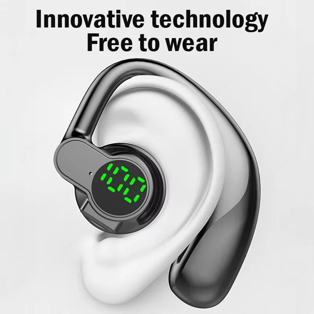 Bluetooth 5.4 Wireless Headphones Headset Handsfree Noise Cancelling Rotatable Sport Digital Display Single Ear Earhook Earphone
