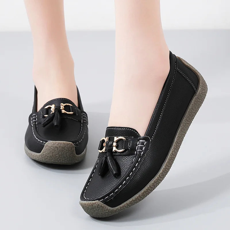 Women's Comfortable Loafers – Soft Sole Flat Shoes with Metal Buckle for Casual Daily Wear and Office Use zapatos para mujer