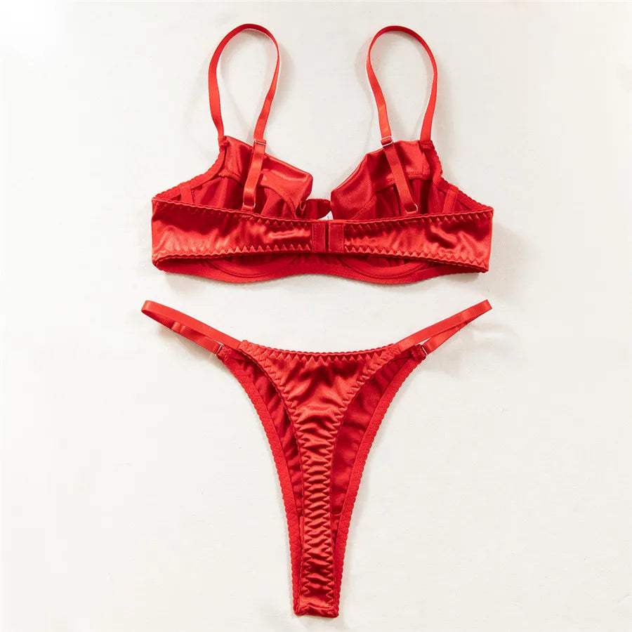 Female Sexy Bra Brief Sets Traceless Solid Romantic Lingerie Vintage Thin Underwear Panties Comfortable New Arrival Exotic Sets
