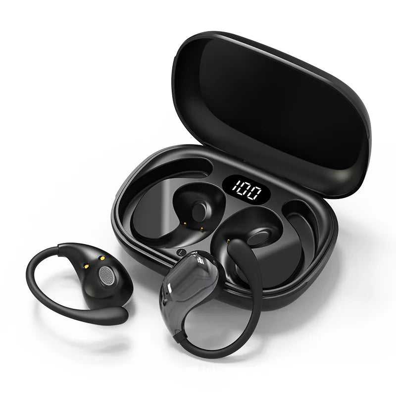 Bluetooth 5.4 Ear Hook Wireless Earphones TWS HiFi Stereo, Waterproof LED Display, Long Standby Touch Control Earbuds for Sports