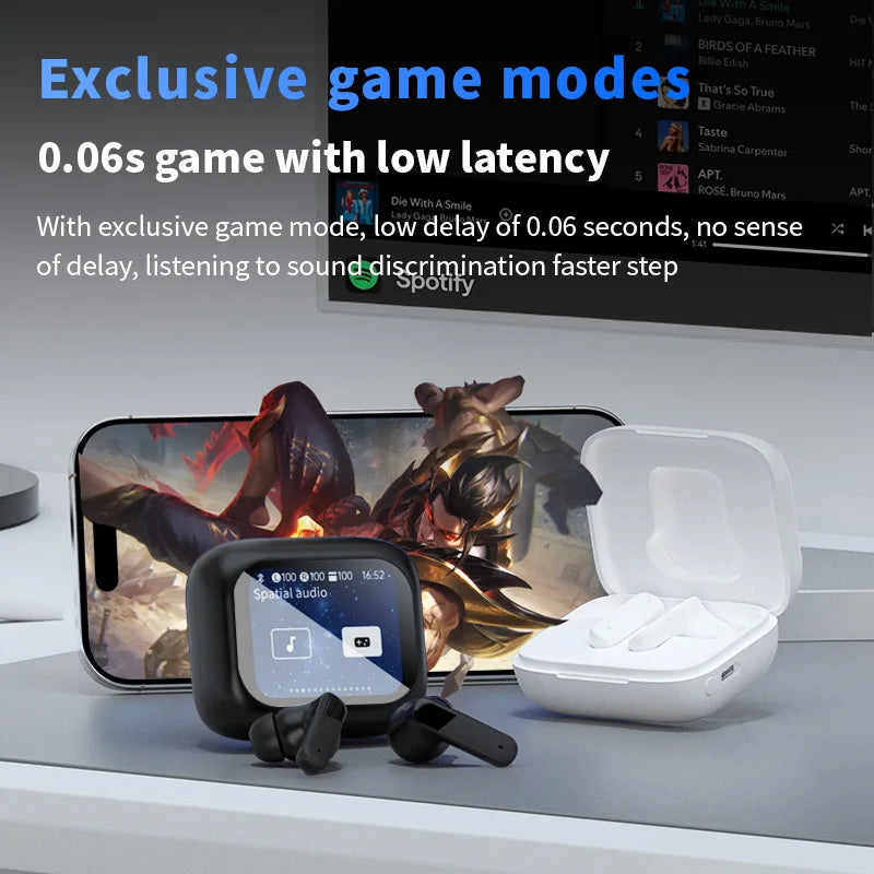 New Bluetooth 5.4 Wireless Earphones with Translation Function LCD Full-Color Touchscreen HiFi Surround Sound&Long Battery Life