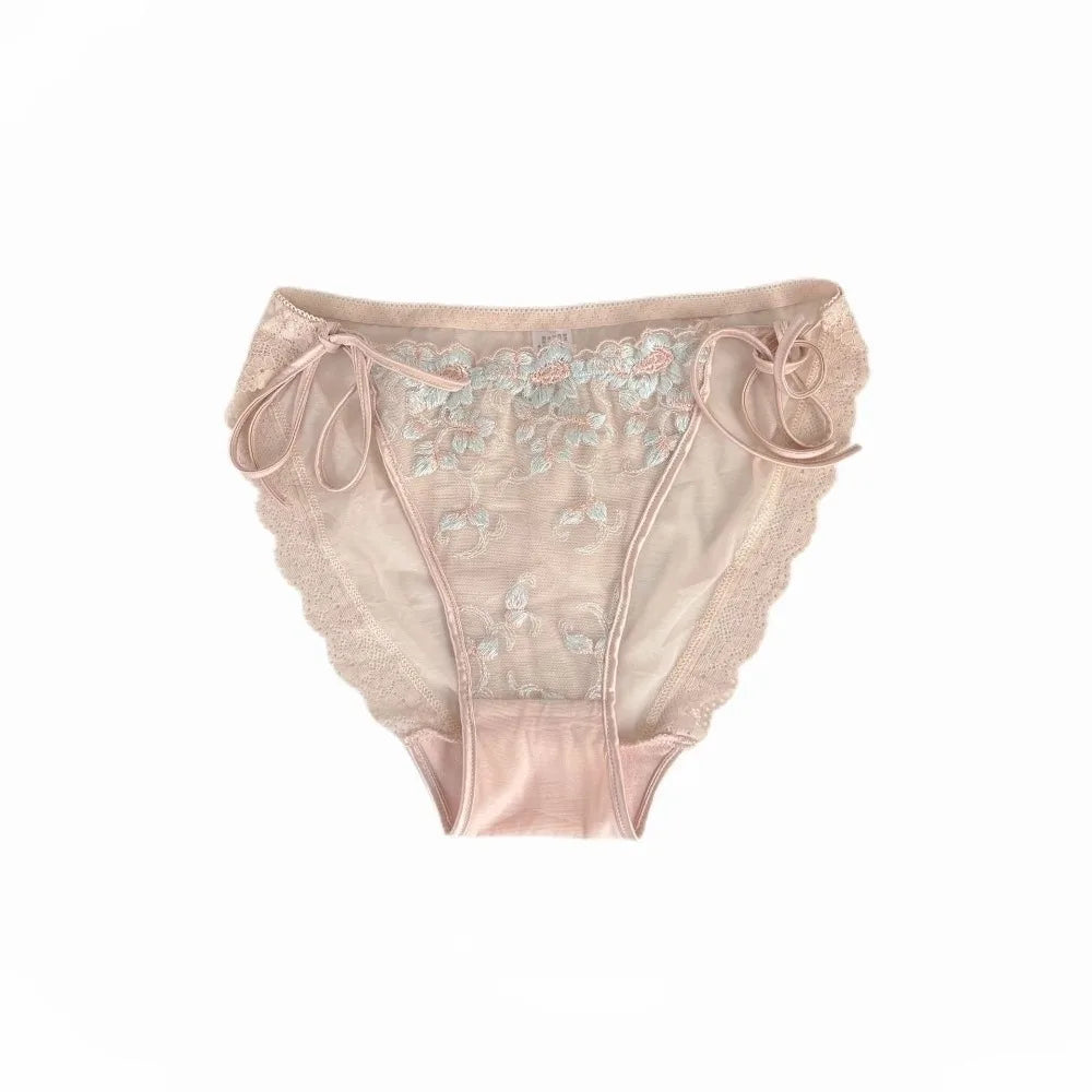Lingerie Low Waist Embroidery Flower Panties Cotton Crotch Sweet Underwear for Women Transparent Mesh Lace Briefs Girl