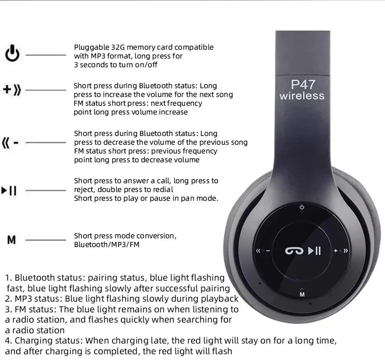 Bluetooth 5.0 P47 TWS Stereo Headphone Bluetooth Earphones Music Headset with Mic for Mobile iPhone Sumsamg Android IOS