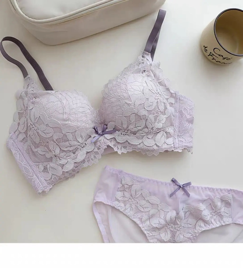 Women's Japanese Style Bra & Panty Set Luxury Lace Push Up Small Bust Support Adjustable Comfort No Gap Wirefree Free Shipping