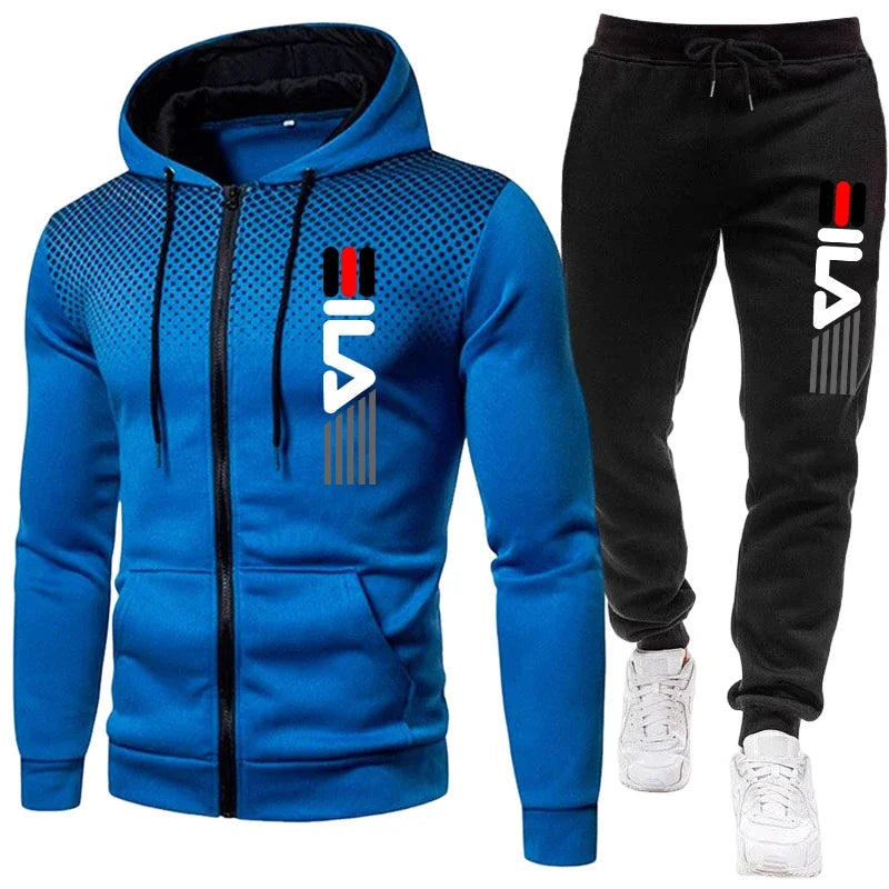 Men's sportswear (with zip-up hoodie and sweatpants): Casual fitness wear, urban casual training wear, suitable for autumn.